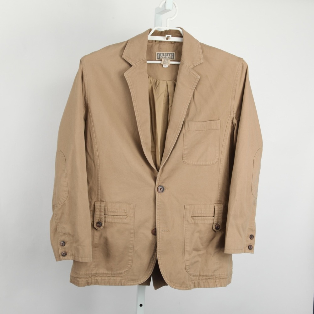 Duluth Trading Co Blazer Jacket Mens Medium Tan Cotton Workwear Utility Pockets - Picture 2 of 15